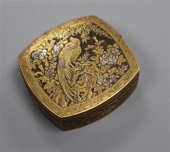 A Komai oblong box, decorated with a pheasant and flowers, signed 6 x 5.5cm